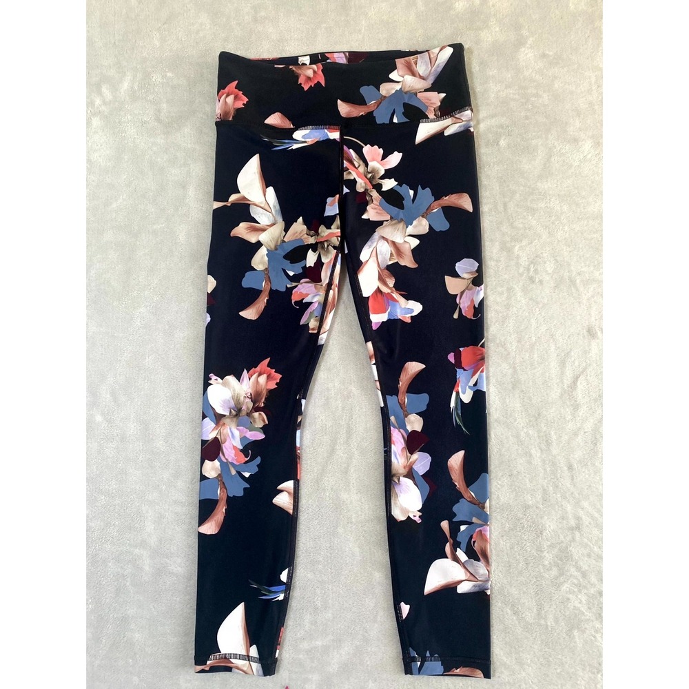 Athleta Leggings Womens Medium Black Floral High Waisted Pull On Athleisure Yoga - Picture 2 of 7